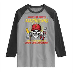 Funny Electrician Skull Raglan Shirt Electrical Engineer Electricity Lineman TS14 Sport Gray Black Print Your Wear