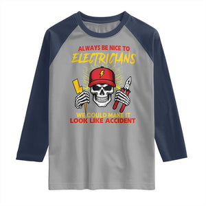 Funny Electrician Skull Raglan Shirt Electrical Engineer Electricity Lineman TS14 Sport Gray Navy Print Your Wear