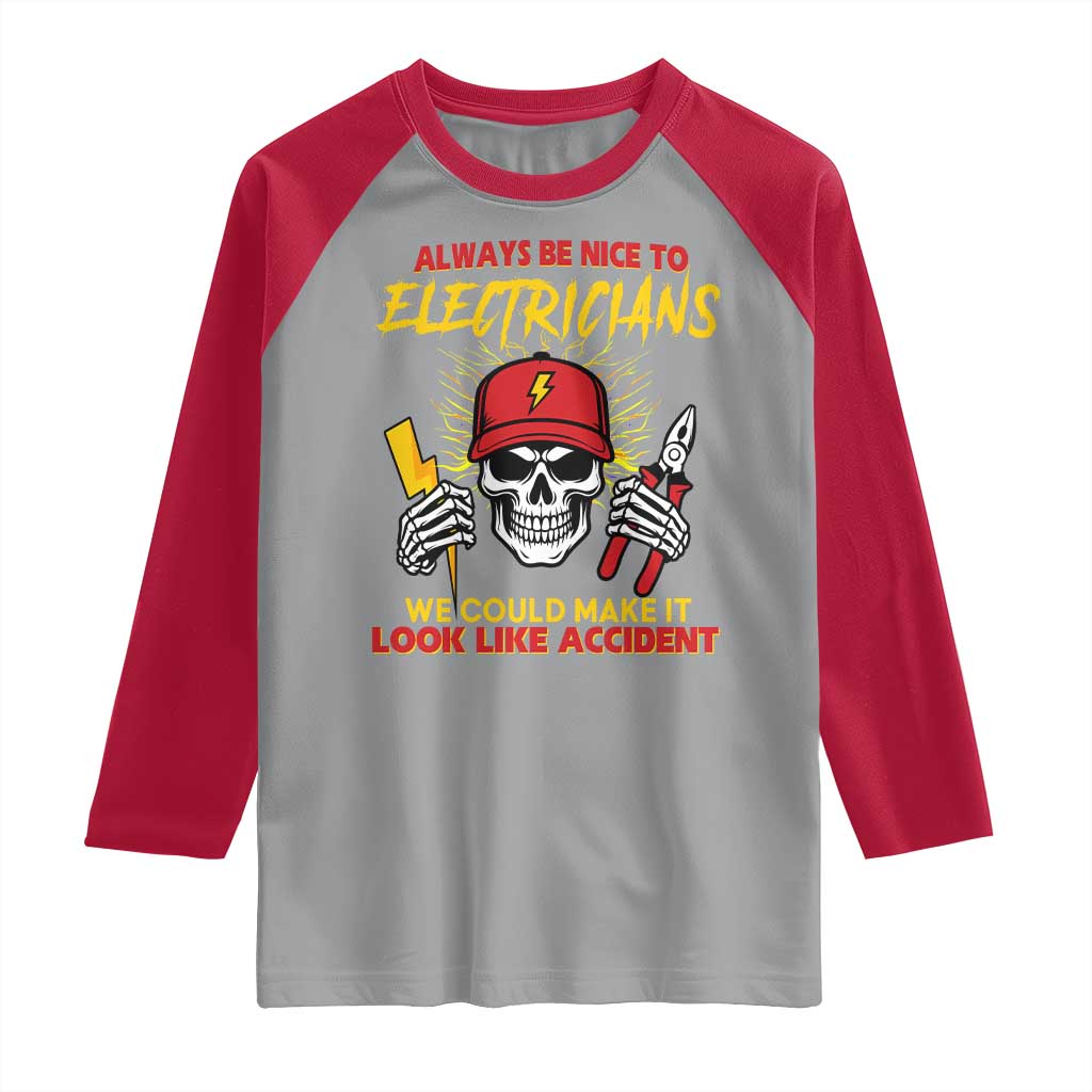Funny Electrician Skull Raglan Shirt Electrical Engineer Electricity Lineman TS14 Sport Gray Red Print Your Wear