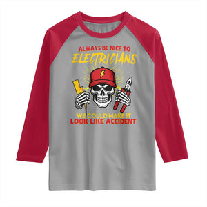 Funny Electrician Skull Raglan Shirt Electrical Engineer Electricity Lineman TS14 Sport Gray Red Print Your Wear