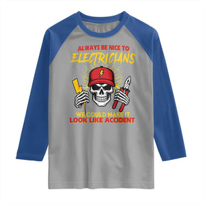 Funny Electrician Skull Raglan Shirt Electrical Engineer Electricity Lineman TS14 Sport Gray Royal Print Your Wear