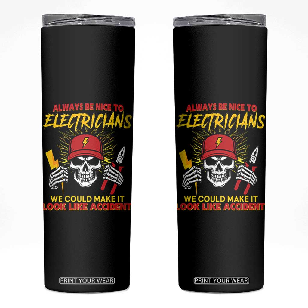 Funny Electrician Skull Skinny Tumbler Electrical Engineer Electricity Lineman TS14 Black Print Your Wear