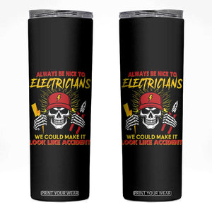Funny Electrician Skull Skinny Tumbler Electrical Engineer Electricity Lineman TS14 Black Print Your Wear