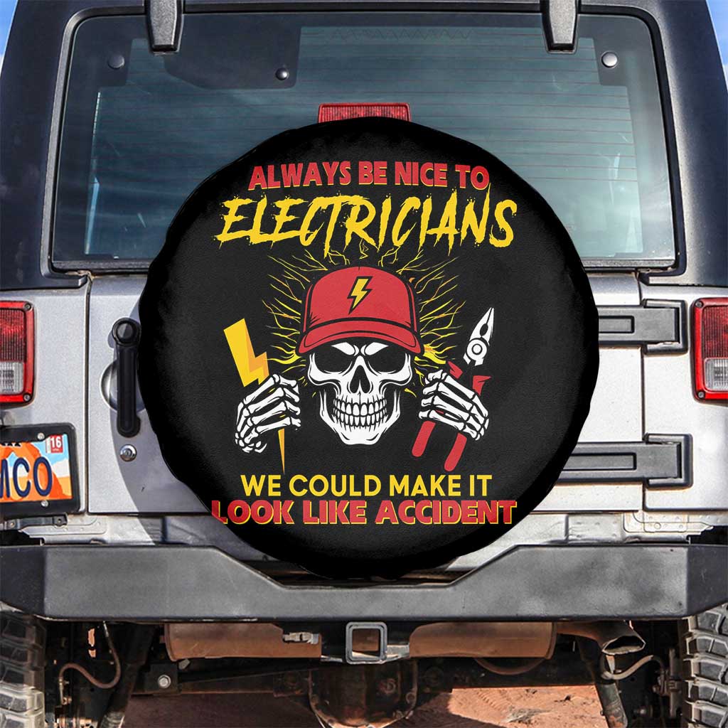 Funny Electrician Skull Spare Tire Cover Electrical Engineer Electricity Lineman TS14 No hole Black Print Your Wear