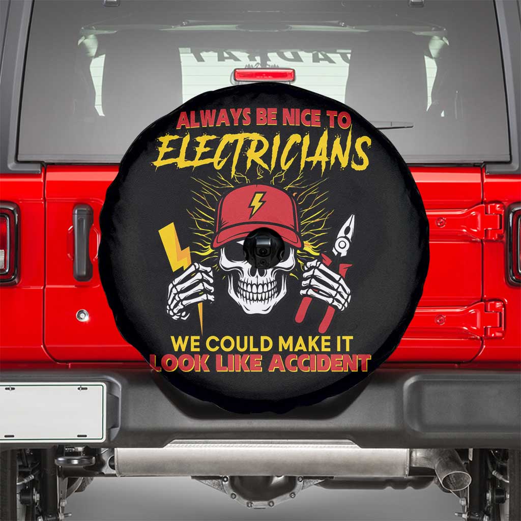 Funny Electrician Skull Spare Tire Cover Electrical Engineer Electricity Lineman TS14 Black Print Your Wear
