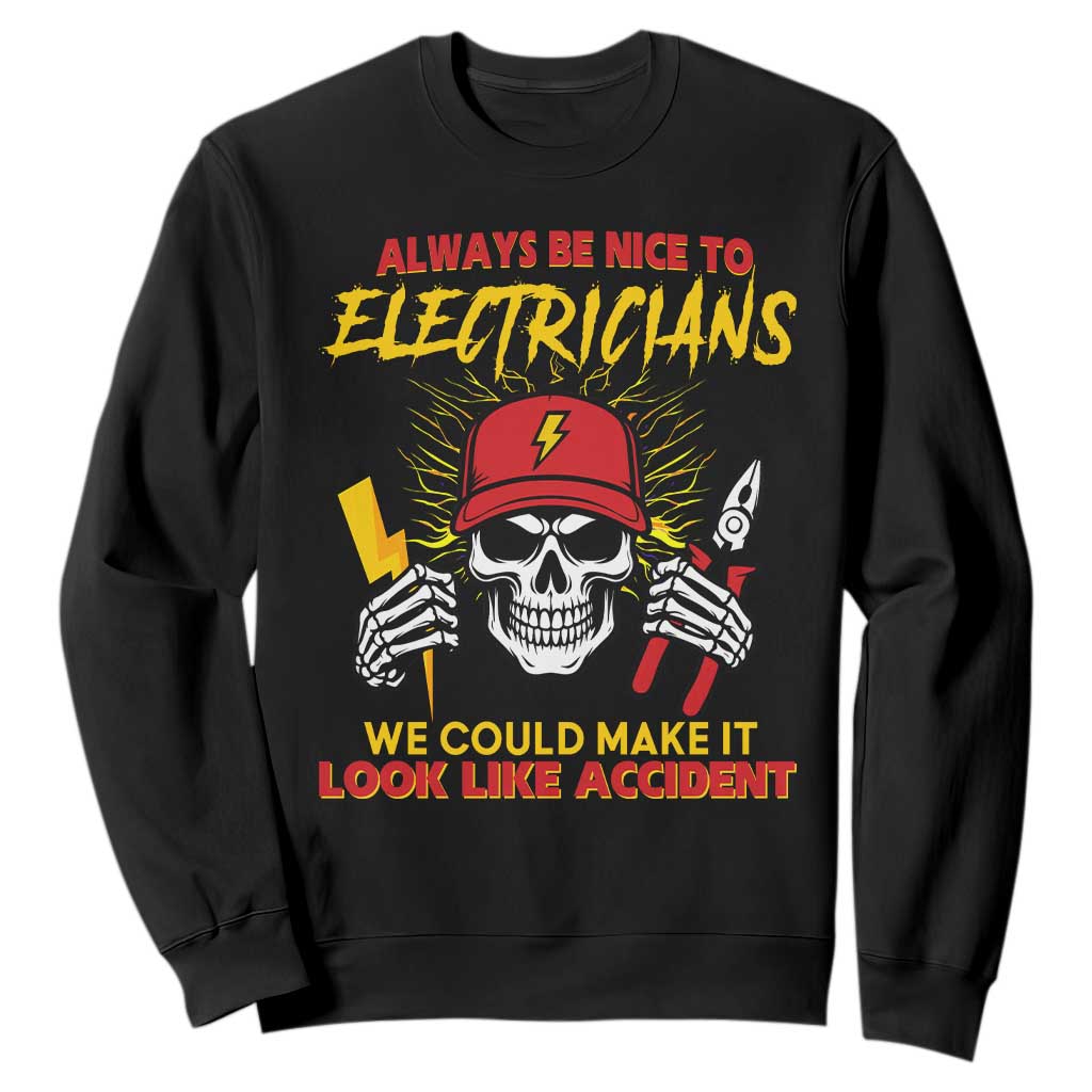 Funny Electrician Skull Sweatshirt Electrical Engineer Electricity Lineman TS14 Black Print Your Wear