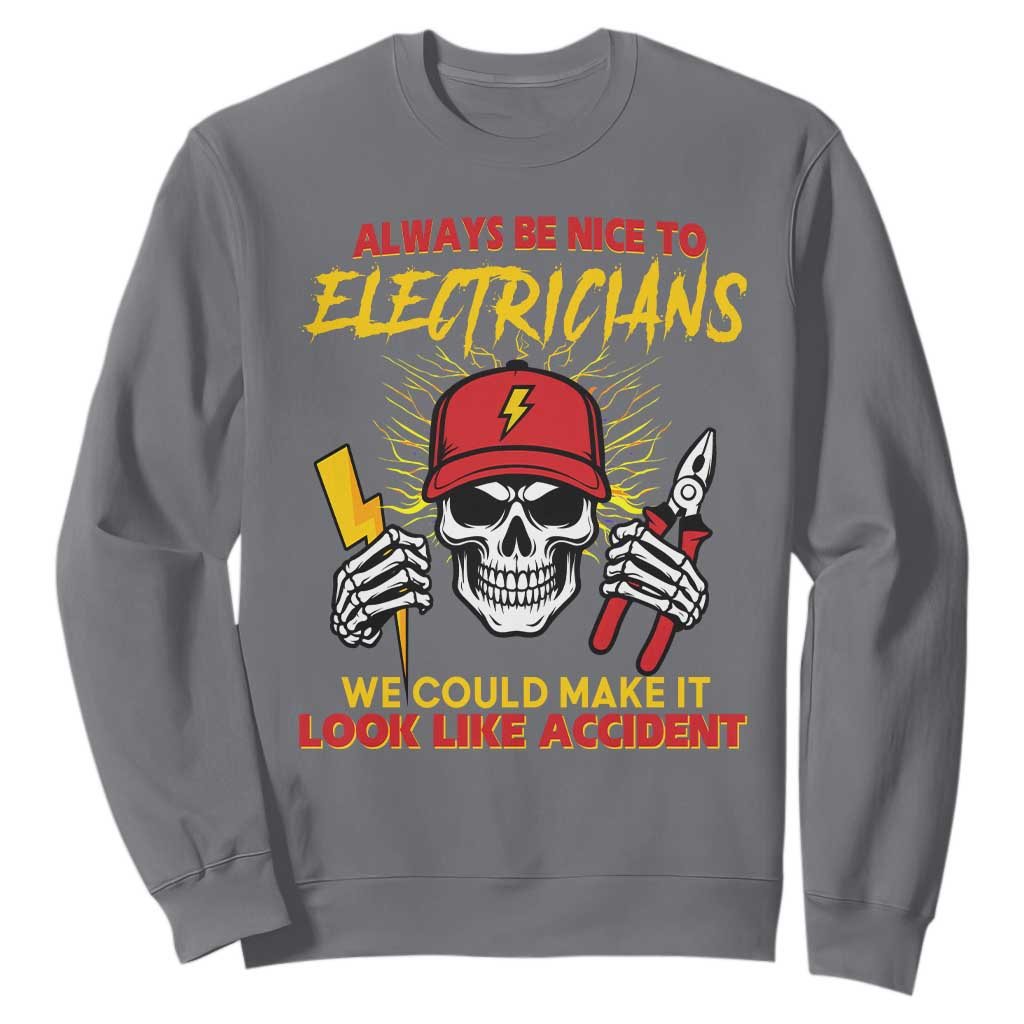 Funny Electrician Skull Sweatshirt Electrical Engineer Electricity Lineman TS14 Charcoal Print Your Wear