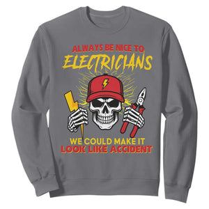 Funny Electrician Skull Sweatshirt Electrical Engineer Electricity Lineman TS14 Charcoal Print Your Wear