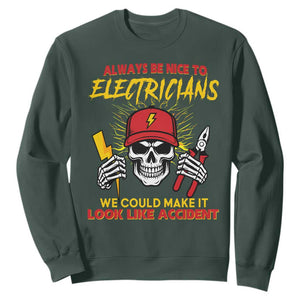 Funny Electrician Skull Sweatshirt Electrical Engineer Electricity Lineman TS14 Dark Forest Green Print Your Wear