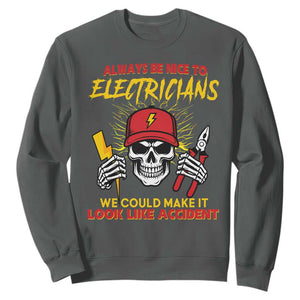 Funny Electrician Skull Sweatshirt Electrical Engineer Electricity Lineman TS14 Dark Heather Print Your Wear
