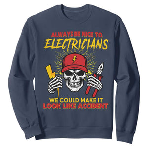 Funny Electrician Skull Sweatshirt Electrical Engineer Electricity Lineman TS14 Navy Print Your Wear