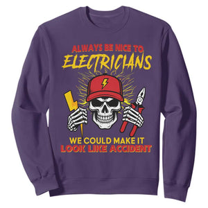 Funny Electrician Skull Sweatshirt Electrical Engineer Electricity Lineman TS14 Purple Print Your Wear