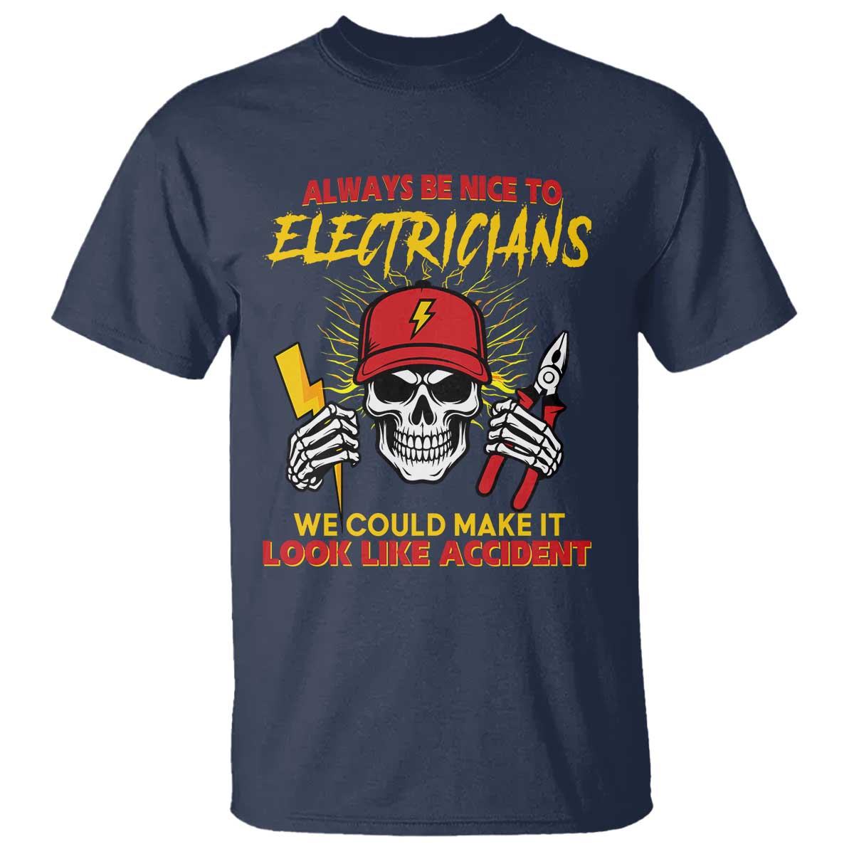 Funny Electrician Skull T Shirt Electrical Engineer Electricity Lineman TS14 Navy Print Your Wear