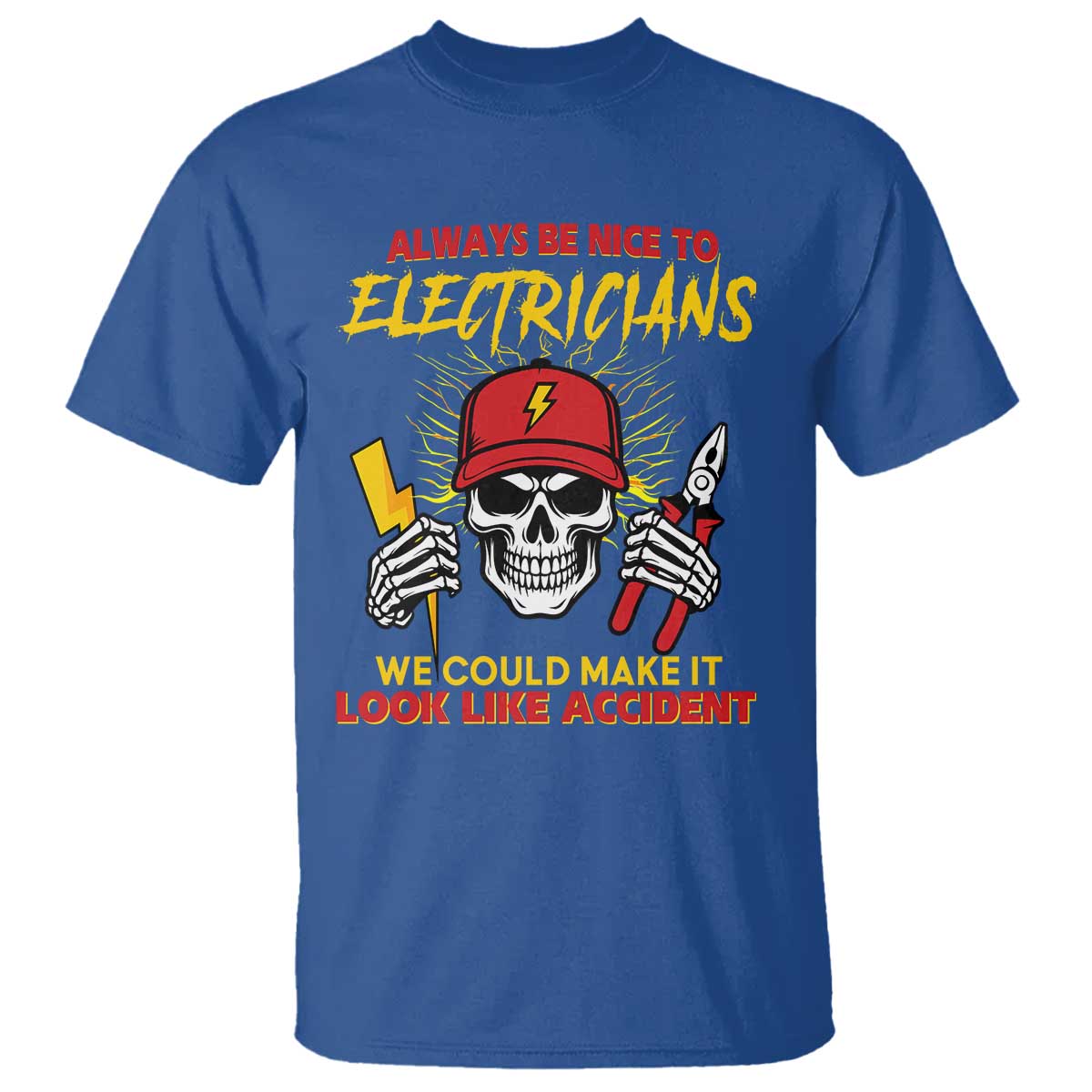 Funny Electrician Skull T Shirt Electrical Engineer Electricity Lineman TS14 Royal Blue Print Your Wear