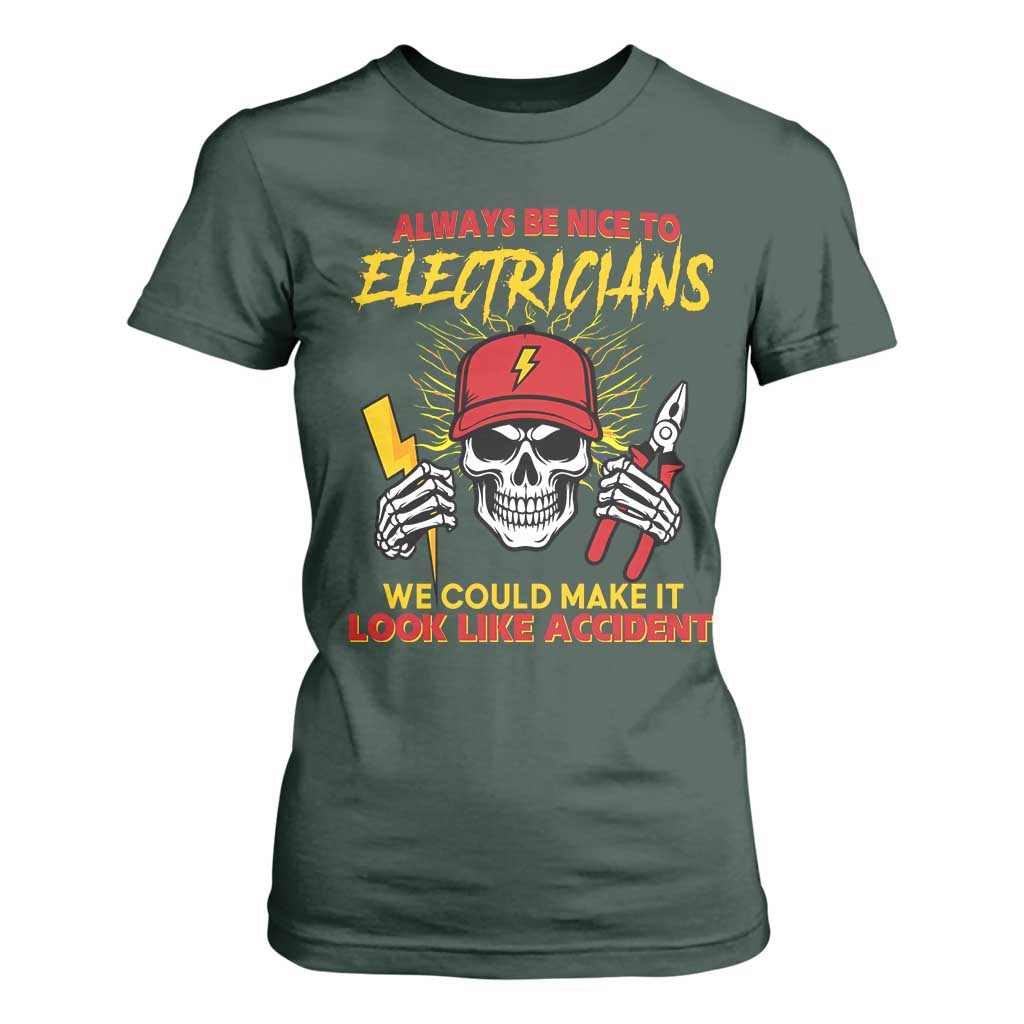 Funny Electrician Skull T Shirt For Women Electrical Engineer Electricity Lineman TS14 Dark Forest Green Print Your Wear