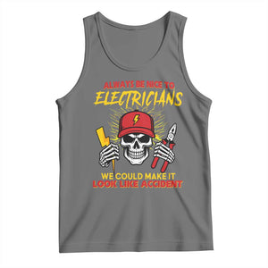 Funny Electrician Skull Tank Top Electrical Engineer Electricity Lineman TS14 Black Heather Print Your Wear