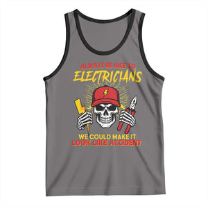 Funny Electrician Skull Tank Top Electrical Engineer Electricity Lineman TS14 Deep Heather Black Print Your Wear