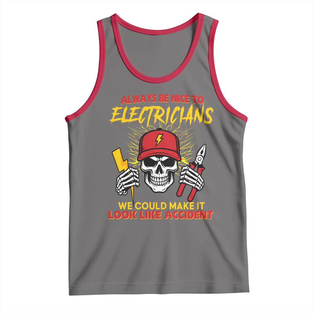 Funny Electrician Skull Tank Top Electrical Engineer Electricity Lineman TS14 Deep Heather Red Print Your Wear
