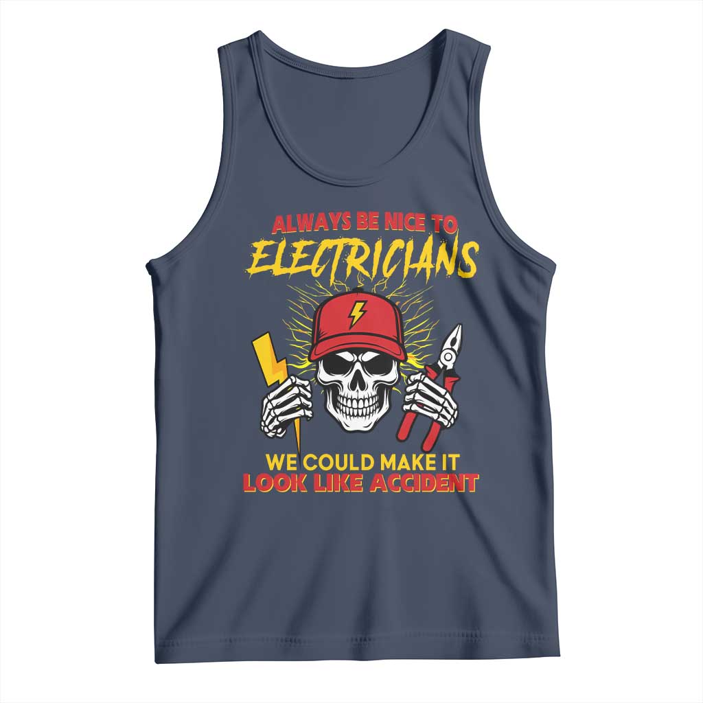 Funny Electrician Skull Tank Top Electrical Engineer Electricity Lineman TS14 Navy Print Your Wear