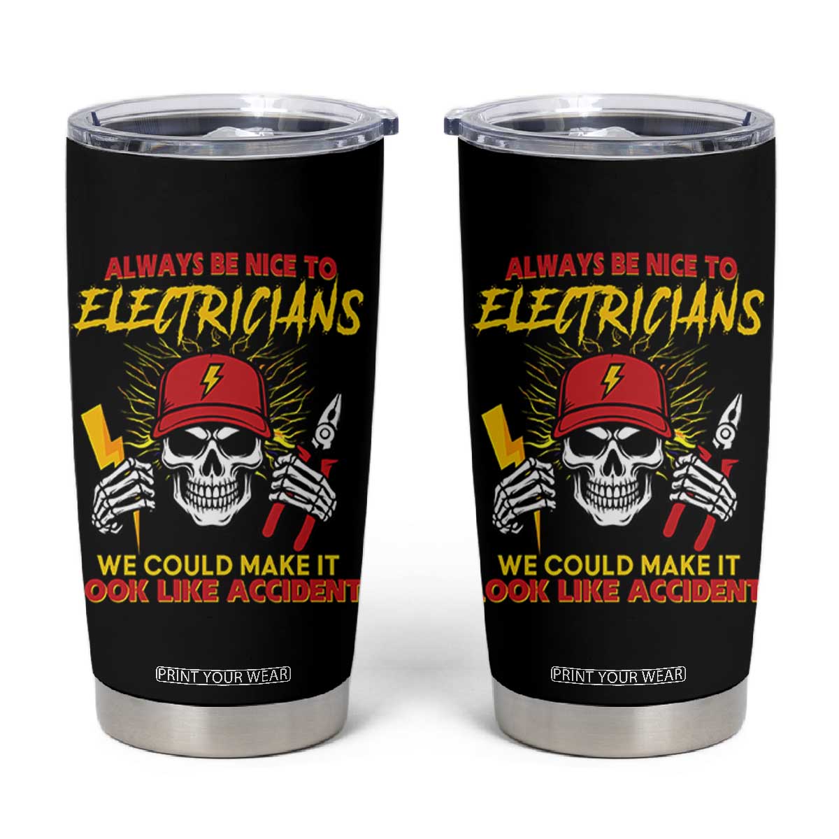Funny Electrician Skull Tumbler Cup Electrical Engineer Electricity Lineman TS14 Black Print Your Wear
