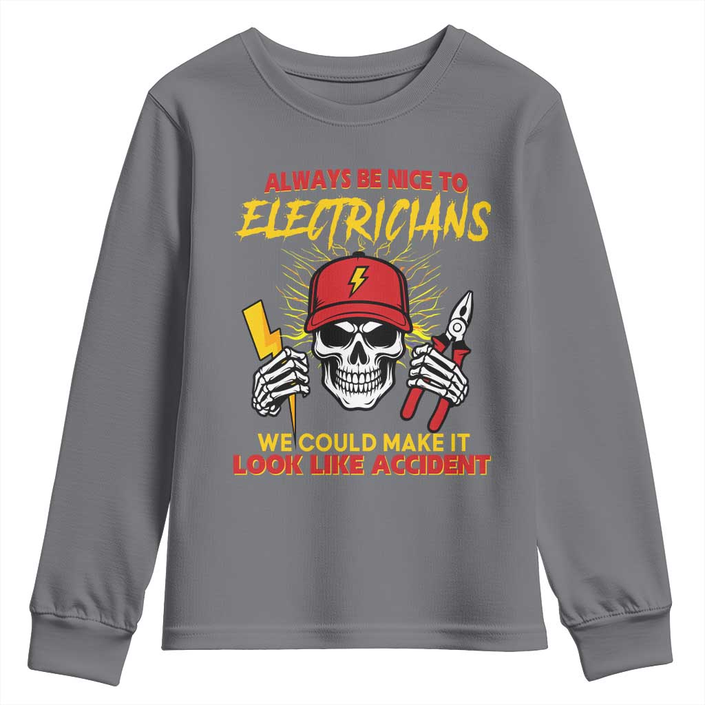 Funny Electrician Skull Youth Sweatshirt Electrical Engineer Electricity Lineman TS14 Charcoal Print Your Wear