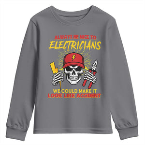 Funny Electrician Skull Youth Sweatshirt Electrical Engineer Electricity Lineman TS14 Charcoal Print Your Wear