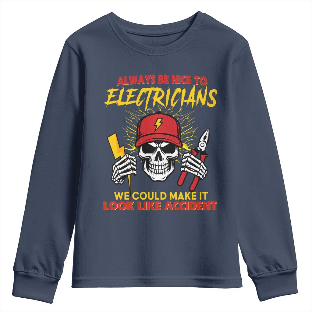Funny Electrician Skull Youth Sweatshirt Electrical Engineer Electricity Lineman TS14 Navy Print Your Wear