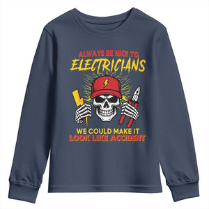 Funny Electrician Skull Youth Sweatshirt Electrical Engineer Electricity Lineman TS14 Navy Print Your Wear