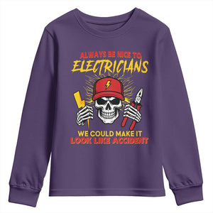 Funny Electrician Skull Youth Sweatshirt Electrical Engineer Electricity Lineman TS14 Purple Print Your Wear