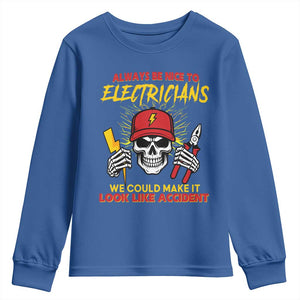 Funny Electrician Skull Youth Sweatshirt Electrical Engineer Electricity Lineman TS14 Royal Blue Print Your Wear