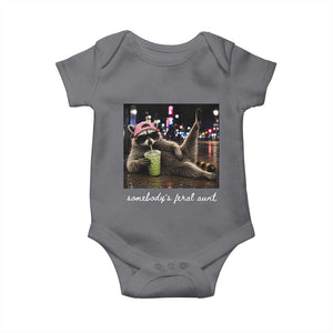 Somebody's Feral Aunt Baby Onesie Raccoon Drinking Iced Matcha Latte Sarcastic Animal Humor