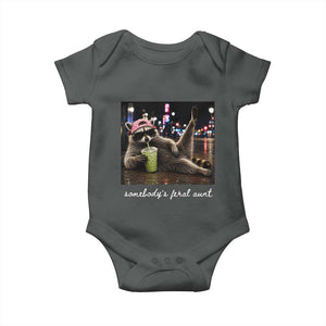 Somebody's Feral Aunt Baby Onesie Raccoon Drinking Iced Matcha Latte Sarcastic Animal Humor