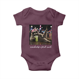 Somebody's Feral Aunt Baby Onesie Raccoon Drinking Iced Matcha Latte Sarcastic Animal Humor