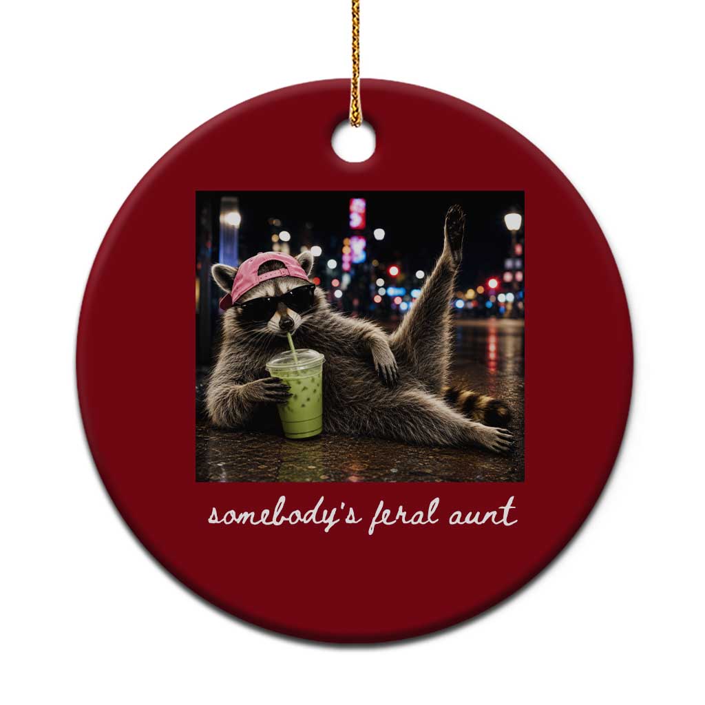 Somebody's Feral Aunt Ceramic Ornament Raccoon Drinking Iced Matcha Latte Sarcastic Animal Humor TS14 1pc Red Print Your Wear