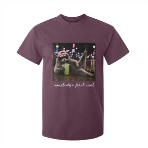 Somebody's Feral Aunt T Shirt For Kid Raccoon Drinking Iced Matcha Latte Sarcastic Animal Humor