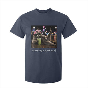 Somebody's Feral Aunt T Shirt For Kid Raccoon Drinking Iced Matcha Latte Sarcastic Animal Humor