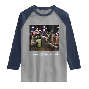 Somebody's Feral Aunt Raglan Shirt Raccoon Drinking Iced Matcha Latte Sarcastic Animal Humor