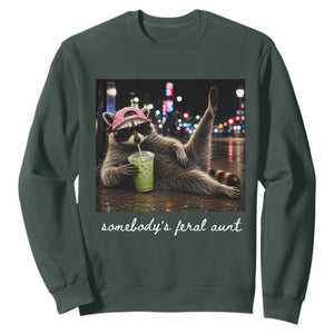 Somebody's Feral Aunt Sweatshirt Raccoon Drinking Iced Matcha Latte Sarcastic Animal Humor