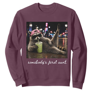 Somebody's Feral Aunt Sweatshirt Raccoon Drinking Iced Matcha Latte Sarcastic Animal Humor