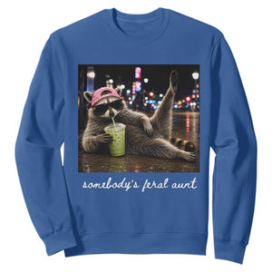Somebody's Feral Aunt Sweatshirt Raccoon Drinking Iced Matcha Latte Sarcastic Animal Humor