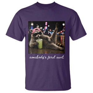 Somebody's Feral Aunt T Shirt Raccoon Drinking Iced Matcha Latte Sarcastic Animal Humor