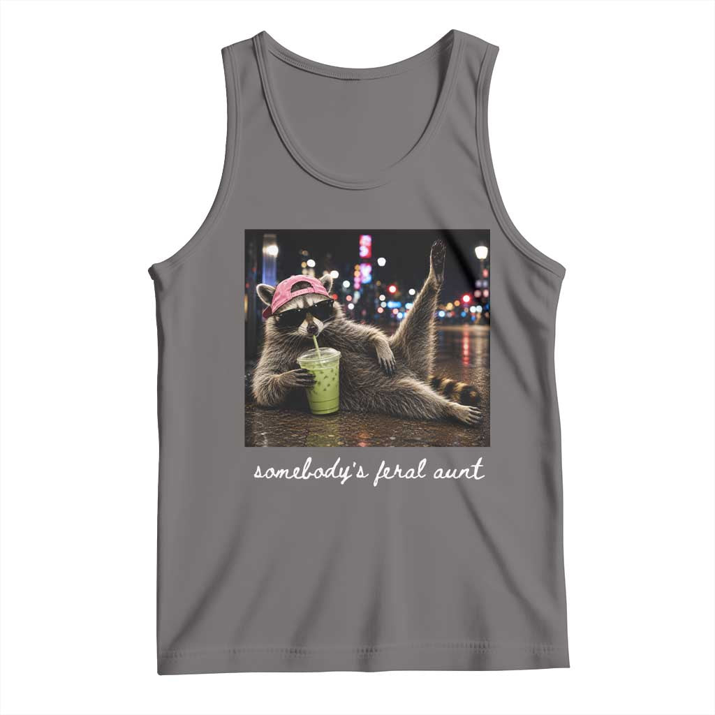 Somebody's Feral Aunt Tank Top Raccoon Drinking Iced Matcha Latte Sarcastic Animal Humor