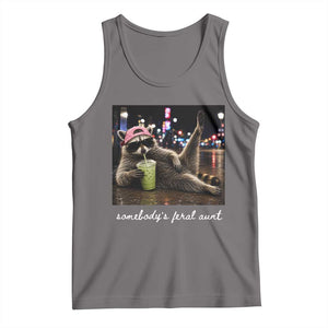 Somebody's Feral Aunt Tank Top Raccoon Drinking Iced Matcha Latte Sarcastic Animal Humor