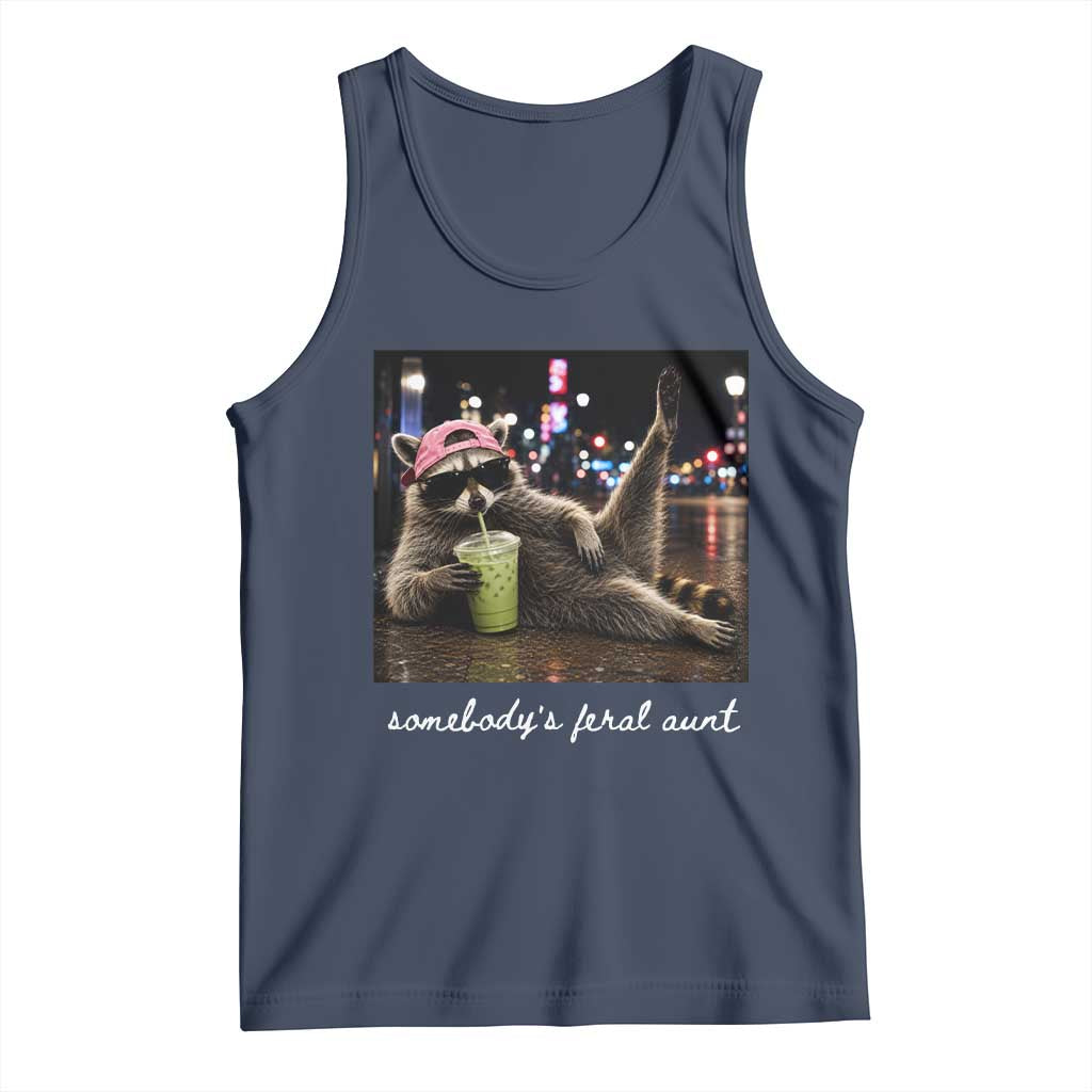 Somebody's Feral Aunt Tank Top Raccoon Drinking Iced Matcha Latte Sarcastic Animal Humor