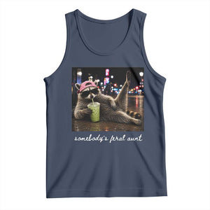 Somebody's Feral Aunt Tank Top Raccoon Drinking Iced Matcha Latte Sarcastic Animal Humor