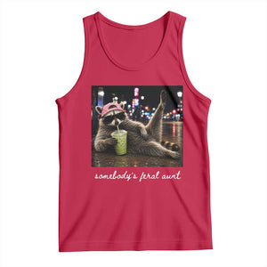 Somebody's Feral Aunt Tank Top Raccoon Drinking Iced Matcha Latte Sarcastic Animal Humor