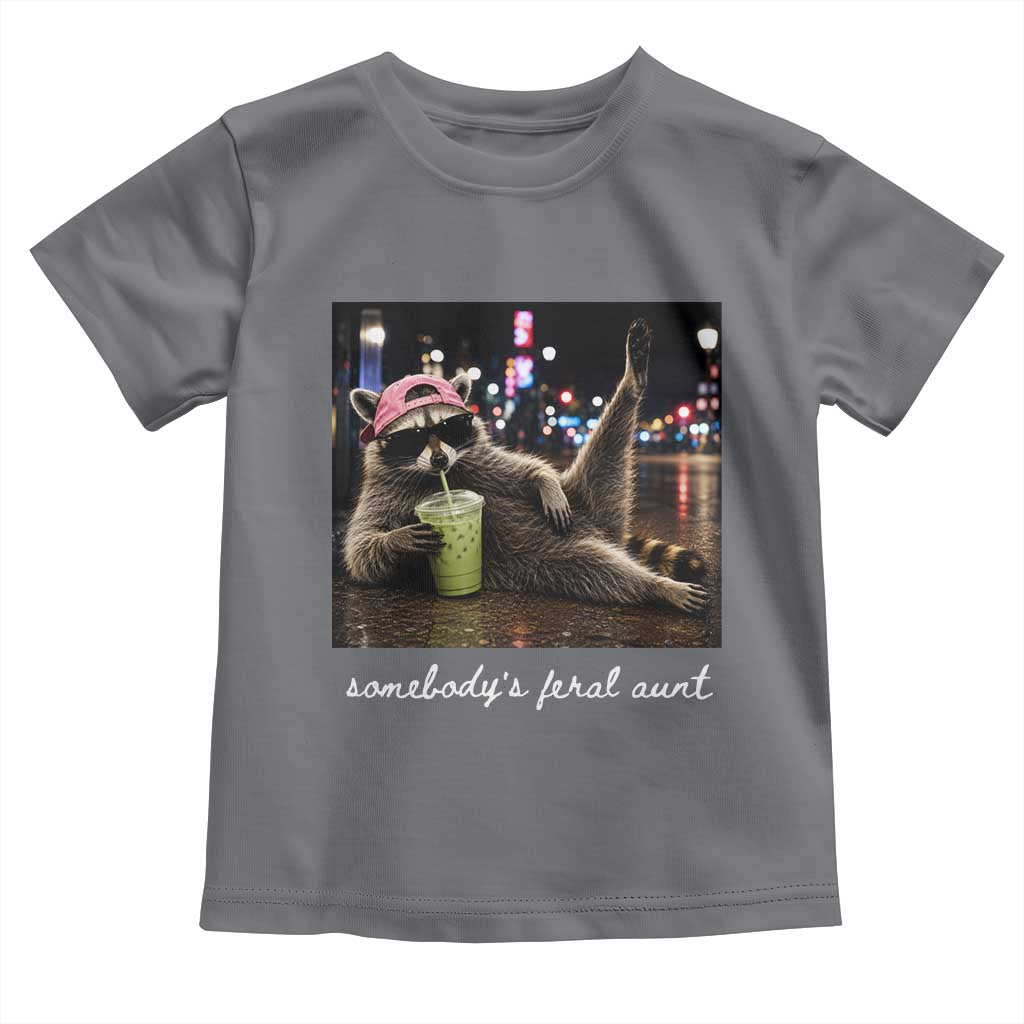 Somebody's Feral Aunt Toddler T Shirt Raccoon Drinking Iced Matcha Latte Sarcastic Animal Humor