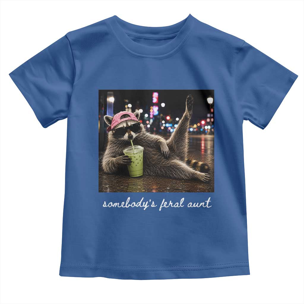 Somebody's Feral Aunt Toddler T Shirt Raccoon Drinking Iced Matcha Latte Sarcastic Animal Humor