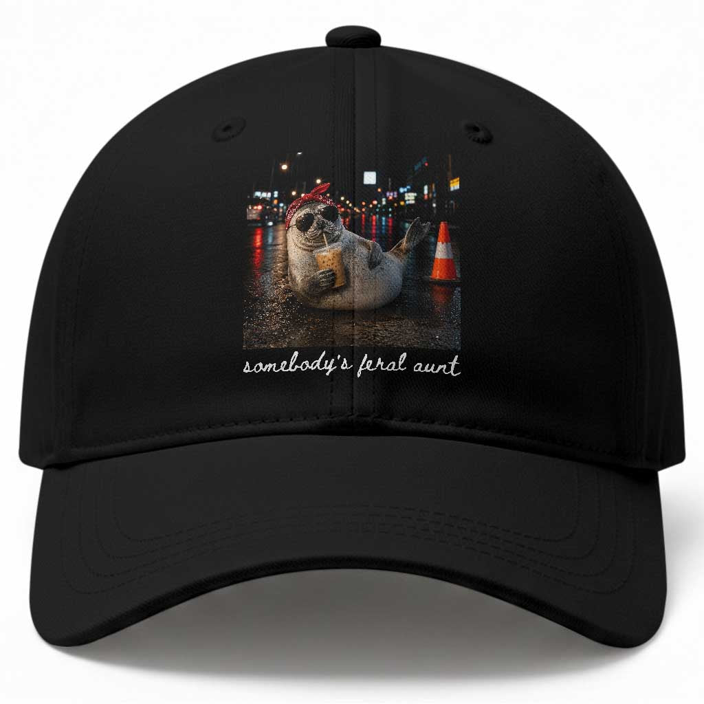 Somebody's Feral Aunt Baseball Cap Funny Neil The Seal Meme TS14 Print Your Wear