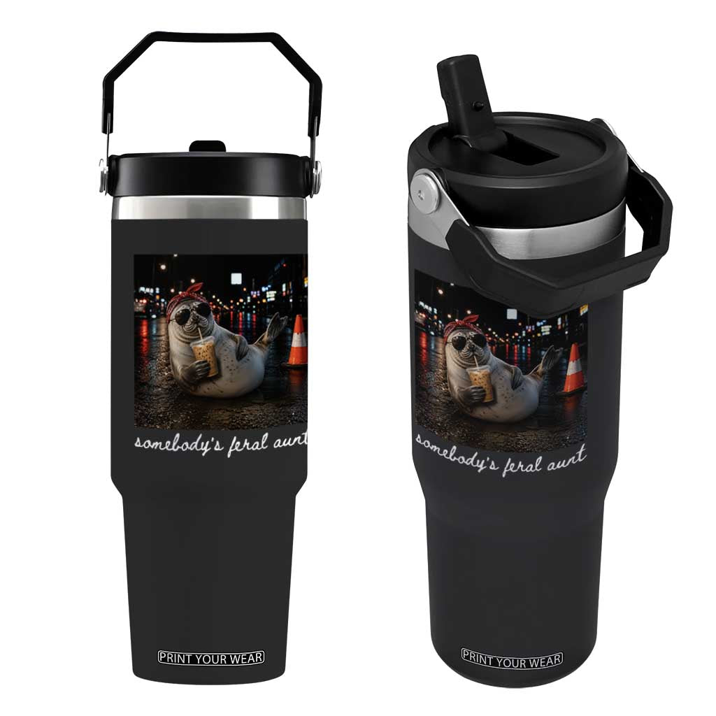 Somebody's Feral Aunt Flip Straw Tumbler Funny Neil The Seal Meme